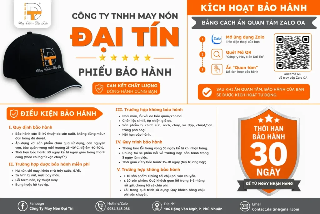 bảo hành nón lên đến 30 ngày